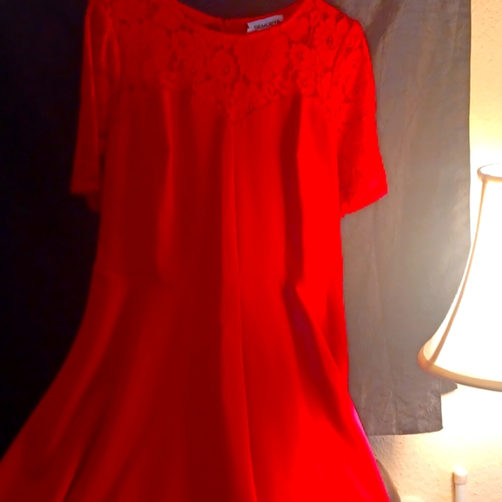 Lace Top Red Flare Dress.